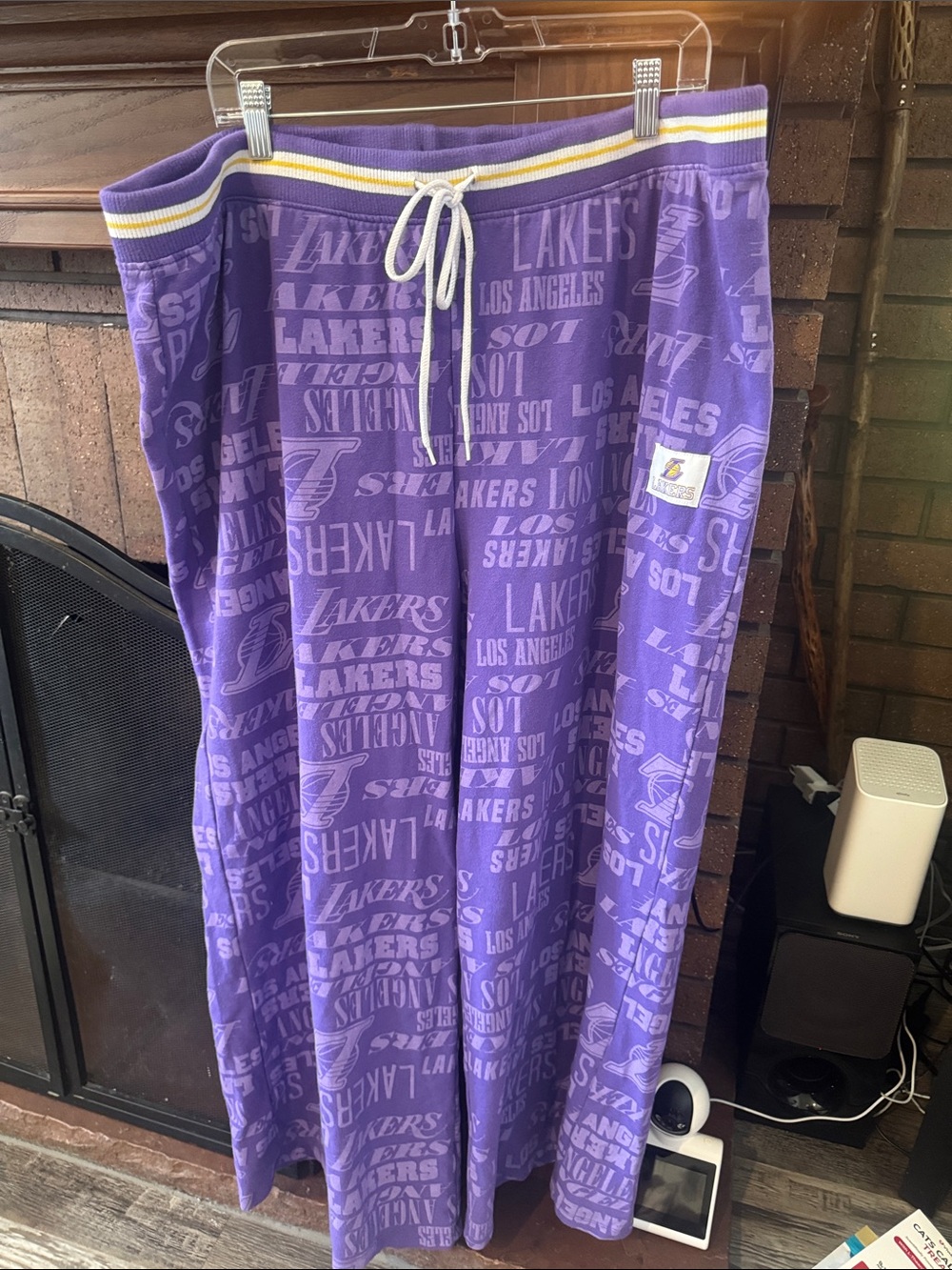 NBA Purple Lakers All-Over Logo Sweatpants with Yellow-White Waistband